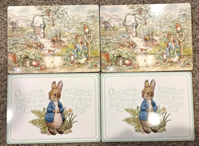 4 Pottery Barn Beatrix Potter Peter Rabbit Garden Hardboard Cork Placemats - Image 1 of 2
