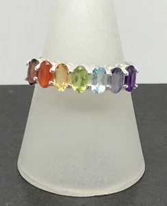 Chakra multistone solid Sterling Silver ring, rainbow, semi precious. Eternity. - Picture 1 of 15