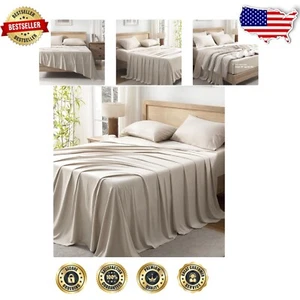 4-Piece Oatmeal King Bed Sheet Set - Breathable, Silky Soft & Modern Style - Picture 1 of 10
