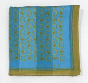 WOMEN HANDKERCHIEF CELINE Logo Blue Green BANDANA COTTON POCKET SQUARE 19” - Picture 1 of 6