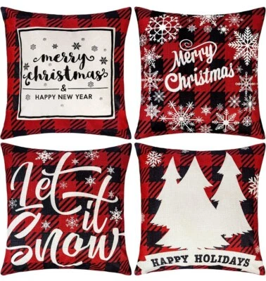 Christmas Pillow Covers 18x18 Square Set Of 4 Plaid Holiday Pillowcases - Image 1 of 2