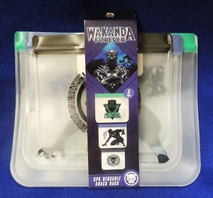 3pc Reusable Snack Bags Marvel Wakanda Forever Clear Flexible Plastic Brand New - Picture 1 of 1