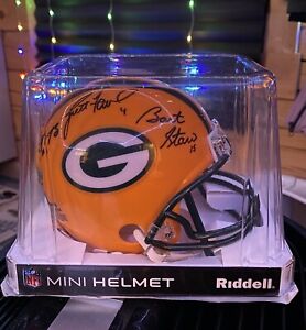 Bart Starr, Aaron Rodgers, Brett Favre Signed Packers Mini Helmet COA Steiner