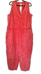 Lane Bryant LIVI Active Red Acid Wash Sleeveless Jumpsuit French Terry SZ 22/24 - Picture 1 of 8