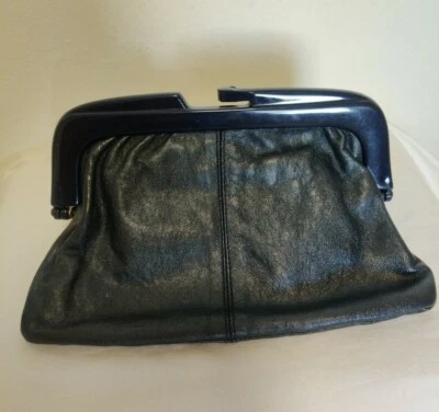 Bolso de Mano Eaton Vintage 100% Cuero Azul Hecho en Italia Cierre de Plástico Retro Clásico Foto 1 de 4
