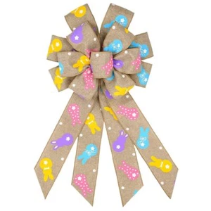 Easter Wreath Bows Brown Easter Rabbits Pattern Burlap Bows for Wreaths - Eas... - Picture 1 of 7
