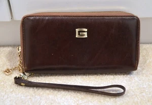 NWT GIUDI handmade brown leather double zipper wristlet wallet Made in Italy - Picture 1 of 6