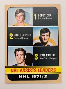 1972/73 Topps  #62 NHL Assist Leaders: Bobby Orr, Phil Esposito, Jean Ratelle