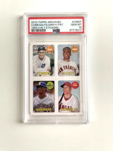 2013 TOPPS ARCHIVES COBB MAYS GRIFFEY TROUT 4 IN 1 STICKERS CMGT PSA 10 GEM MINT - Picture 1 of 5