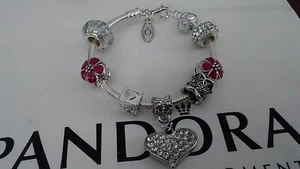 Authentic Pandora SSilver Lobster Clasp Bracelet w/European Charms Beads 6.3" XS - Picture 1 of 10