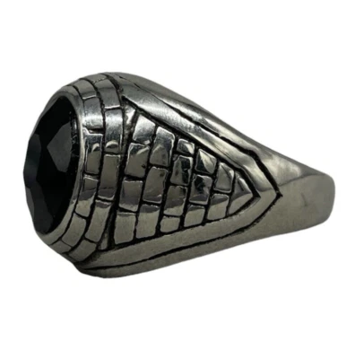 Anillo Hombre Piedra Negro Ovalados Ónix Áspero Fantasía Albañil Elegante + Caja - Imagen 1 de 4