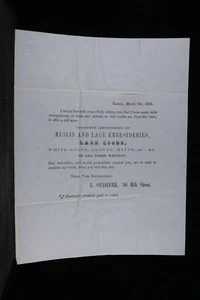 Massachusetts: Boston 1853 Oudkerk Muslin & Spitze stempellose Abdeckung - Bild 1 von 2