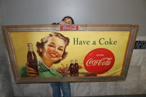 Large 62" Vintage 1952 Coca Cola Soda Pop With Frame 2 Side Sign - Picture 1 of 14