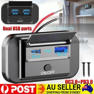 Dual PD USB Port Fast Charger Socket Power Outlet Panel Car RV Caravan 12V/24V - Picture 1 of 13