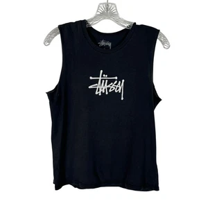 Stussy Black Cutoff White Retro Skater Y2K Logo Cropped Tank Top Small S Skate - Bild 1 von 4