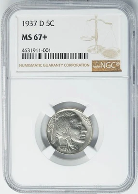 1937-D Buffalo Nickel 5c MS67+ NGC 950631-6 - Image 1 of 3