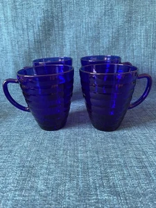 Duralex Cobalt Blue Beehive Glass Mug Made In France-Set Of 4 - Picture 1 of 3