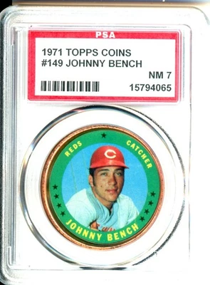 Monedas Topps 1971 Johnny Bench #149 PSA casi nuevo 7 Foto 1 de 2