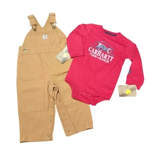 *READ* NWT Carhartt Babies 12M Duck Canvas Double Knee Bib Overalls & Top - Picture 1 of 12