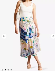 TED BAKER Midi Skirt Womens TB 2 UK 10 Salleey White Floral Print Woven Midi NEW - Picture 1 of 23