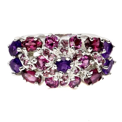925 Sterling Silver Ring Oval Rhodolite 5x3mm Amethyst Gemstone Jewelry Size 7 - Image 1 of 4