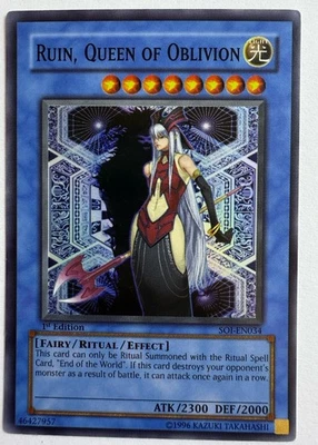Yu-Gi-Oh! RUIN, QUEEN OF OBLIVION - SOI-EN034 - Super Rare 1st Ed. - VG - Image 1 of 2