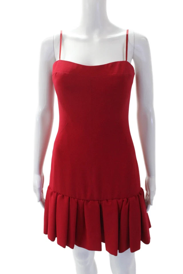 Vestido feminino Jill Jill Stuart com zíper nas costas alça espaguete gola V babado vermelho tamanho 0 - Imagem 1 de 4