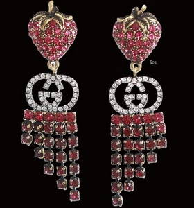 Pendientes GUCCI Limitados De Colección Raros AUTÉNTICOS Logo Clip en GG Estrás Fresa - Imagen 1 de 7