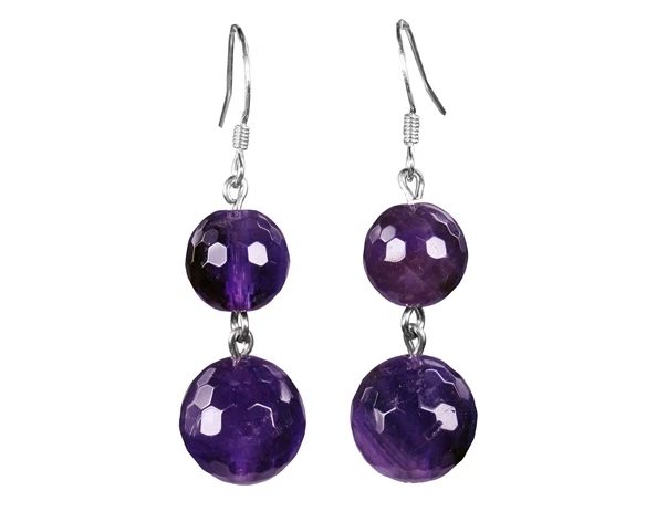 Bella Orecchini IN Ametista Sfaccettato Forma a Sfera 925er Argento Gancio - Immagine 1 di 1