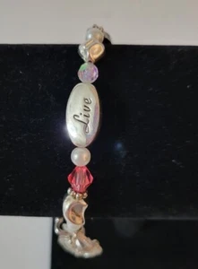 Hand Crafted Live Love Laugh Bracelet Pink White Silvertone - Picture 1 of 6