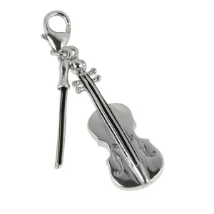 Ciondolo charm violino con arco argento 925 con chiusura moschettone protezione avviamento - Foto 1 di 2