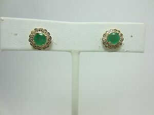18k Yellow Gold Emerald and Diamond Stud Earrings 1.22 ct Screw Backs