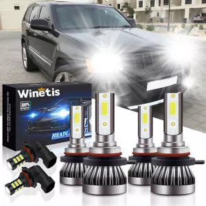 6Pcs LED Headlight + Fog Light Bulbs Kit White For Jeep Grand Cherokee 2005-2010 - Foto 1 di 9