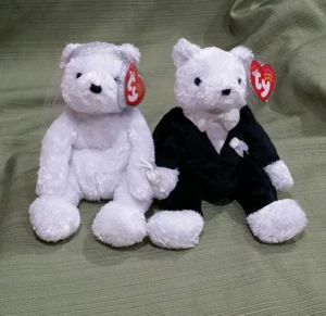Ty Beanie Baby SPOSA & SPOSO il giorno del matrimonio coppia 2002 MWMT ritirato  - Foto 1 di 7