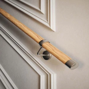 Rothley Handrail Oak Wood Kit 3.6m Brushed Chrome Bracket Bannister Rail Stairs - Picture 1 of 8