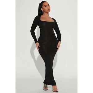 NWT Fashion Nova Women's Large Makenzie Maxi Dress Black Long Sleeve Bodycon - Picture 1 of 12