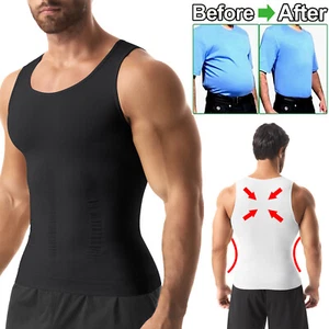 Men's Compression Shirt Belly Slimming Body Shaper Tummy Gynecomastia Gym Vest - Picture 1 of 36