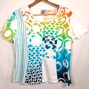 Parsley And Sage Shirt Women Medium Rainbow Patchwork Stripe Polka Dot Artsy Top - Picture 1 of 21