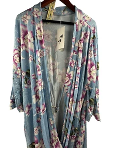 Vintatre Women Kimono Robes Long Knit Bathrobe Sleepwear XXL Blue Floral - Picture 1 of 5