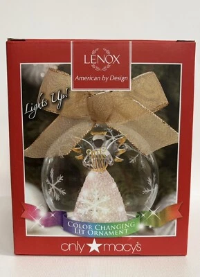 Macy’s Lenox Bola Maravilla Árbol de Navidad Ángel Iluminado Adorno Globo de Vidrio - Funciona Foto 1 de 4