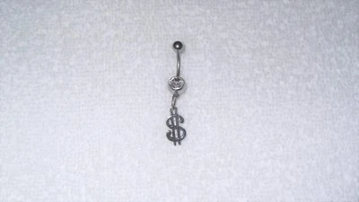 Letrero de dólar dinero en efectivo encanto ombligo ombligo anillo joyería corporal piercing 14 g Foto 1 de 2