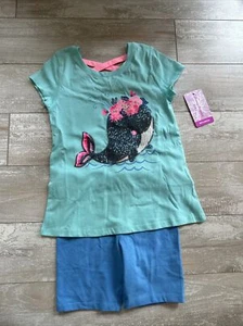 Tommy Bahama Kids Girls Outfit Size 5/6 Blue Bike Shorts And Sequin Whale Tee - Picture 1 of 8
