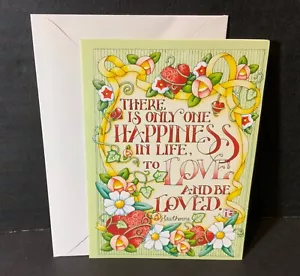 2004 Mary Engelbreit Blank Note Card UNUSED “Happiness in Life” Flowers Hearts - Picture 1 of 4