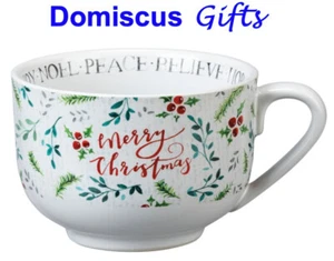 20 oz. NEW! Merry CHRISTMAS Wide-Brim COFFEE Cup Drink Mug HOLIDAY Holly - Picture 1 of 5