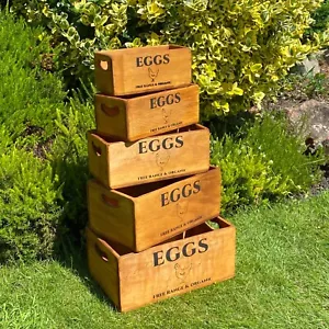 Rustic Vintage Farm Shop Style Wooden Slatted Gift Display Storage Crate Set 5 - Picture 1 of 12