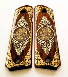 1911 custom engraved walnut wood grips gold silver Mexican Flag Eagle Aquila - Picture 1 of 7