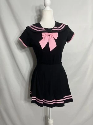 New! Little for Big Cosplay Sailor/School Girl Sz S Bodysuit Pleated Skirt Black - Image 1 of 4