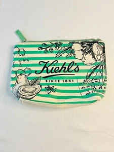 Kiehl's Travel Makeup Bag / Toiletry Pouch Case Green Striped - Picture 1 of 3