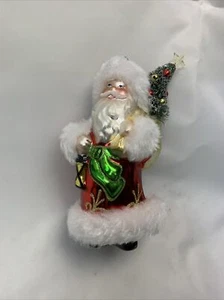 JS Vidrio Soplado Papá Noel Navidad Vacaciones Adorno Piel Brillo Juguete Bolsa Árbol - Imagen 1 de 5