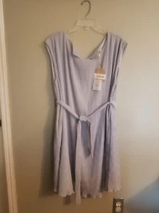 Light blue periwinkle knee length belted cap sleeve sheath dress tie waist L XL - Picture 1 of 12